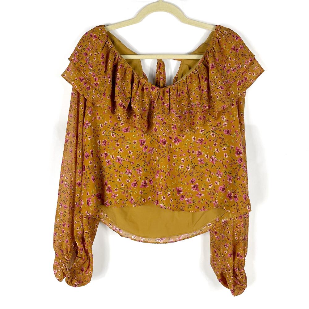 Tularosa Orion Top Peasant‎ Blouse Floral Yellow Long SleeveSz S Ruffle - Picture 5 of 11